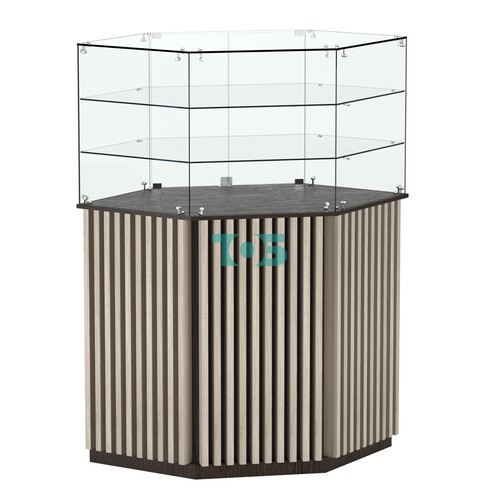 Торговый прилавок шестигранный с планками и двумя полками ВЕРТИКАЛЬ №8