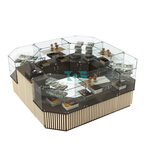 Торговый стеклянный островок с планками серии ВЕРТИКАЛЬ №2 (7,88 кв.м)