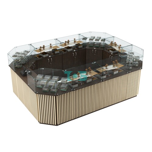 Торговый островок с прозрачным верхом и планками серии ВЕРТИКАЛЬ №6 (10,69 кв.м)