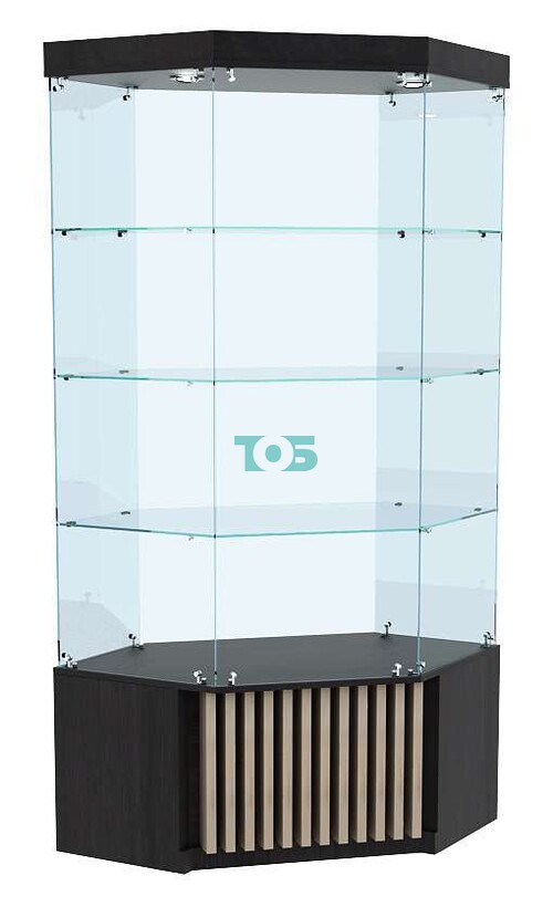 Витрина внутреннего угла с планками и тремя полками с планками серии ВЕРТИКАЛЬ №104