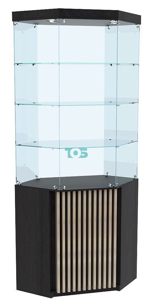 Высокая витрина внутреннего угла с планками и тремя полками серии ВЕРТИКАЛЬ №104В