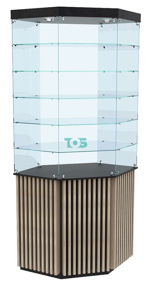 Высокая витрина внешнего угла с планками и пятью полками серии ВЕРТИКАЛЬ №603В