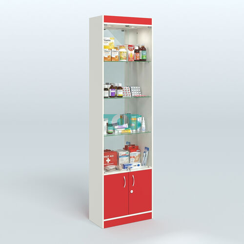 Витрина из ДСП с дверками и верхней подсветкой для аптеки №2-300-3