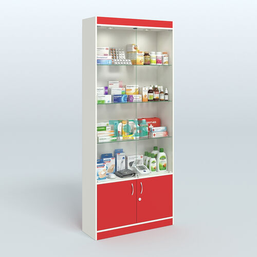 Витрина прямоугольная из ДСП с дверками для аптеки №1-300-1