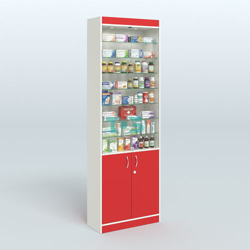Витрина узкая из ДСП с дверками для аптеки №6-300-1