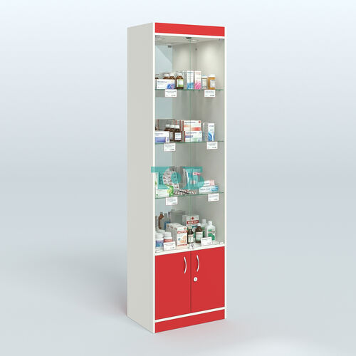 Витрина из ДСП с дверками и зеркалом для аптеки №2-400-3