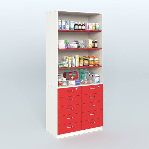 Шкаф для аптек с 10-ю ящиками и тремя полками ДСП №6-А