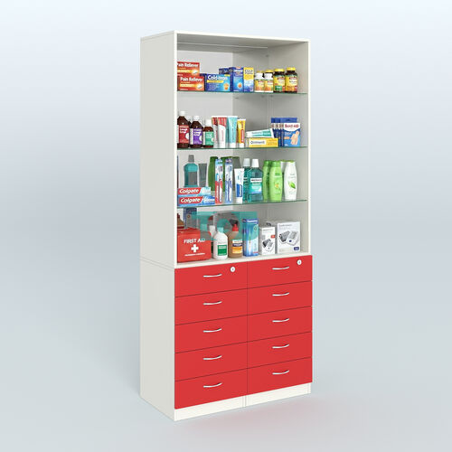 Шкаф для аптек с 10-ю ящиками полками стекло и зеркалом №6-1-СЗ