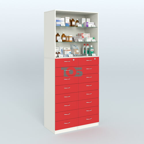 Шкаф для аптек с 16-ю ящиками и двумя стеклянными полками №7-1-С