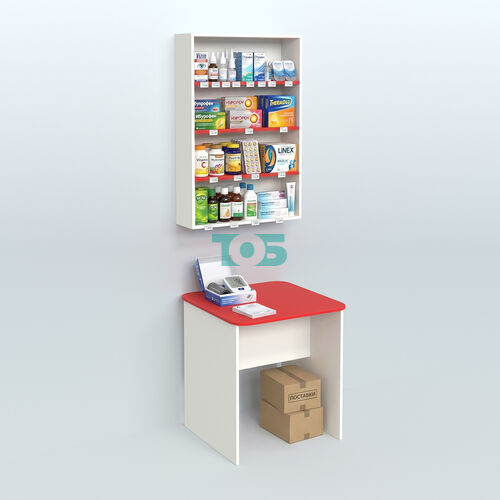 Распаковочный квадратный стол с антресолью для аптеки Р-01