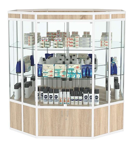 Витрина из профиля островная восьмигранная №1