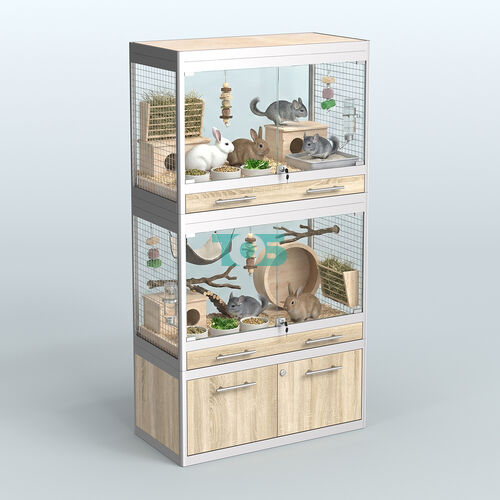Витрина малая с подсветкой для продажи средних млекопитающих в зоомагазин серии КУНЬИ-С-02