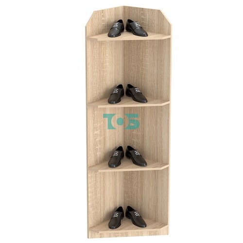 Торговый стеллаж из ДСП для обуви №5 высокий угловой с четырьмя полками