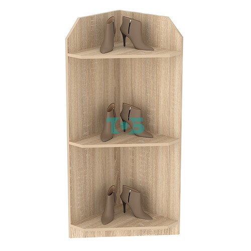 Торговый стеллаж из ДСП для обуви №6 низкий с тремя полками угловой