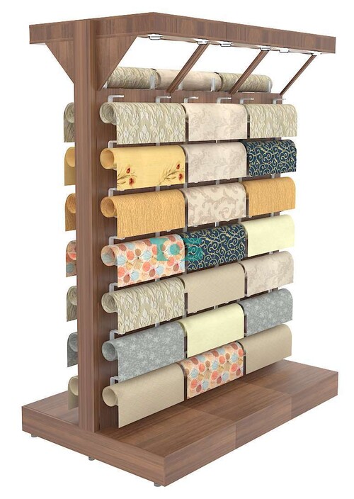 Торговый островной стеллаж для обоев с зеркальным фризом трёх-секционный серии БРАВО №4-1800-Z