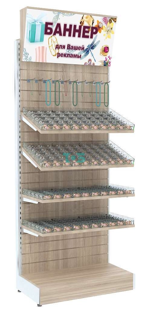 Пристенный стеллаж с прозрачными ячейками и световым коробом широкий серии ВЕНТА №1 (200 ячеек)