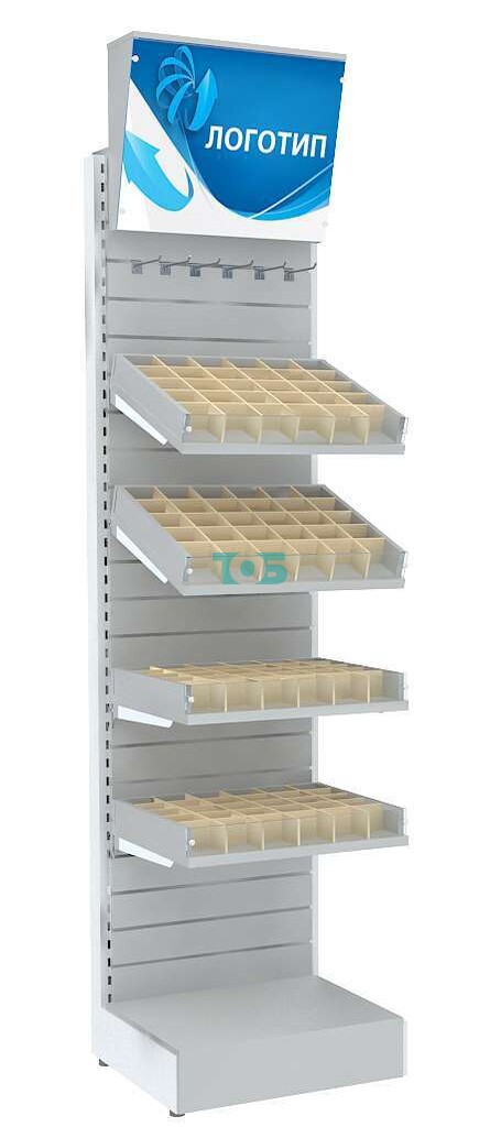 Пристенный стеллаж с ячейками из фанеры и свет коробом узкий серии КЛАСТЕР №1 (120 ячеек)