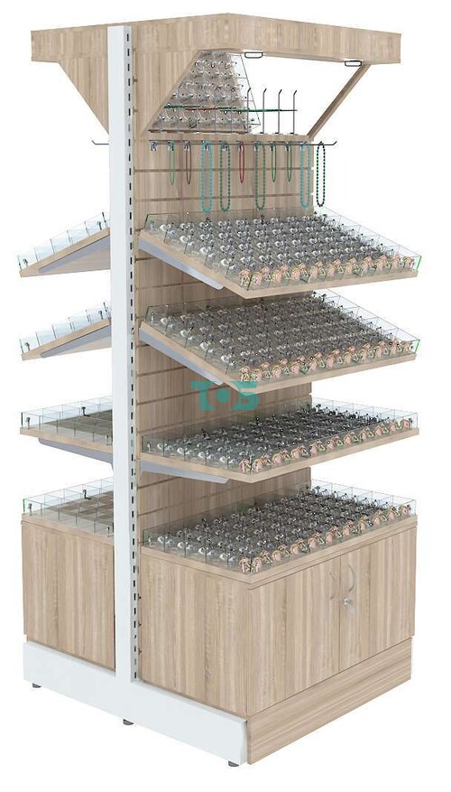 Островной высокий стеллаж с накопителем ячейками и зерк фризами широкий серии ВЕНТА №2 (400 ячеек)