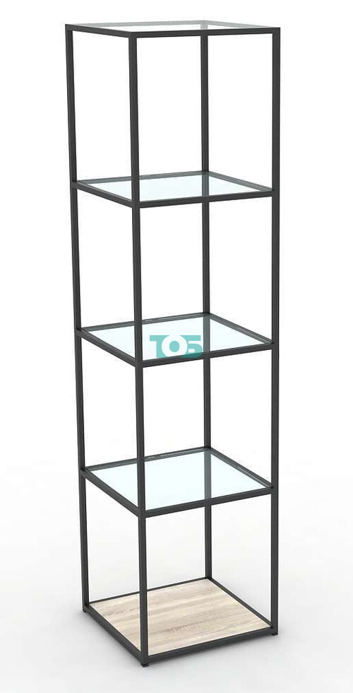 Торговый стеллаж серии ЛОФТ стаканчик высокий со стеклянными полками №1