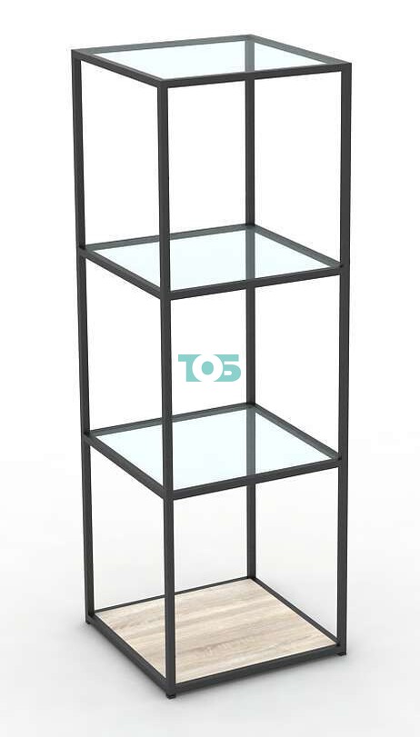 Торговый стеллаж серии ЛОФТ стаканчик низкий со стеклянными полками №6