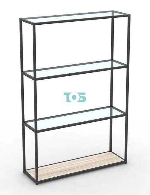 Торговый стеллаж серии ЛОФТ низкий средний со стеклянными полками №8