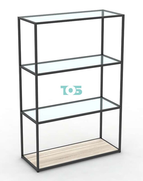 Торговый стеллаж серии ЛОФТ низкий классический со стеклянными полками №9