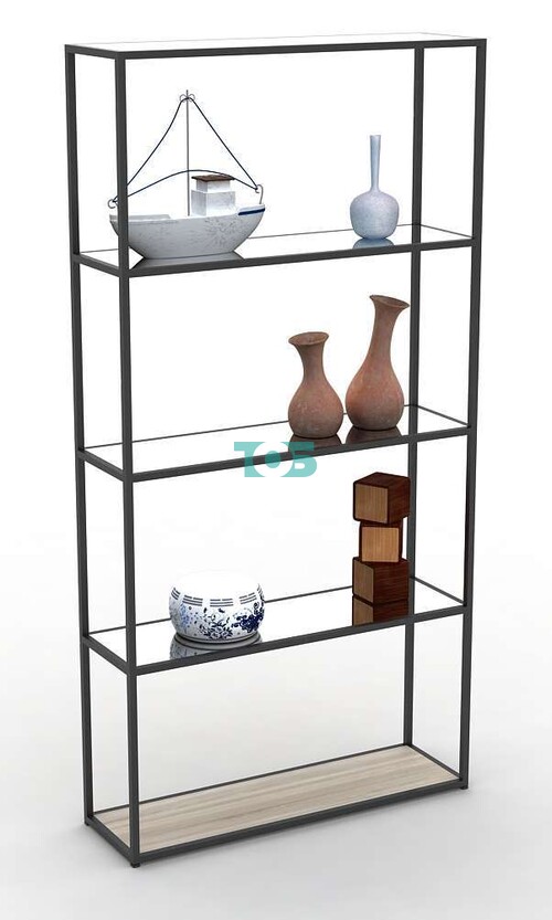 Торговый стеллаж серии ЛОФТ высокий средний с зеркальными полками №3