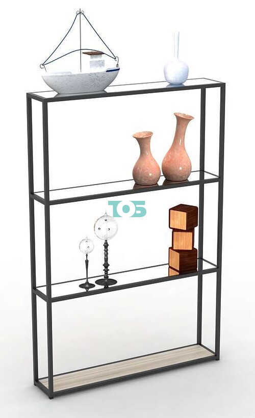 Торговый стеллаж серии ЛОФТ низкий узкий с зеркальными полками №7