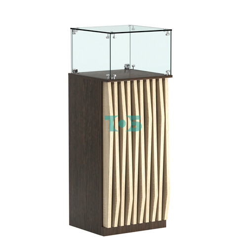 Торговый прилавок высокий квадратный с планками и стеклянным колпаком серии ОРНАМЕНТ №11