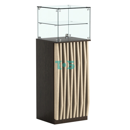 Торговый прилавок высокий квадратный с планками и одной полкой серии ОРНАМЕНТ №12