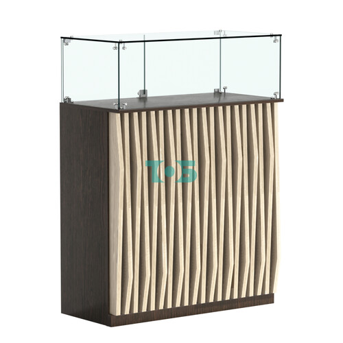 Торговый прилавок прямоугольный с планками и стеклянным колпаком ОРНАМЕНТ №1