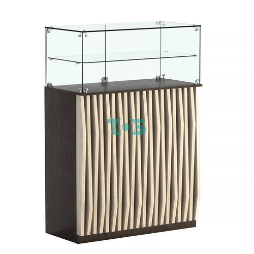 Торговый прилавок прямоугольный с планками и одной полкой ОРНАМЕНТ №2