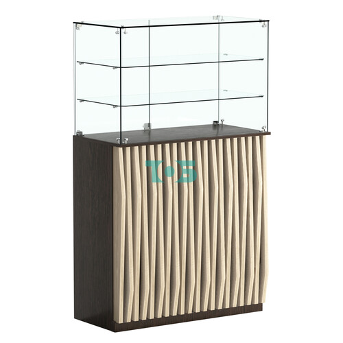 Торговый прилавок прямоугольный с планками и двумя полками ОРНАМЕНТ №3