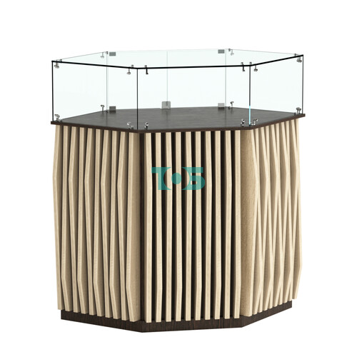 Торговый прилавок шестигранный с планками и стеклянным колпаком ОРНАМЕНТ №6