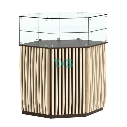 Торговый прилавок шестигранный с планками и одной полкой ОРНАМЕНТ №7