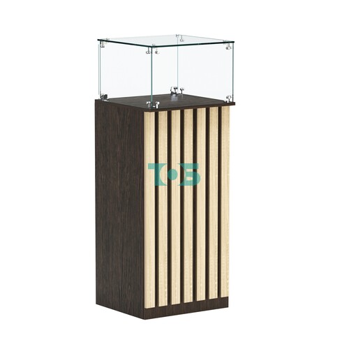 Торговый прилавок высокий квадратный с планками и стеклянным колпаком серии ПРИЛИВ №11