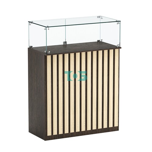 Торговый прилавок прямоугольный с планками и стеклянным колпаком ПРИЛИВ №1