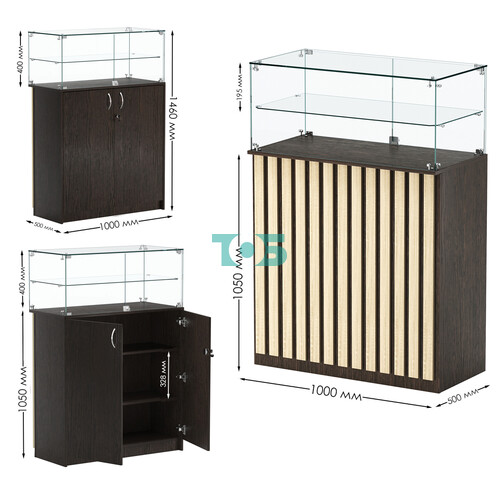 Торговый прилавок прямоугольный с планками и одной полкой ПРИЛИВ №2