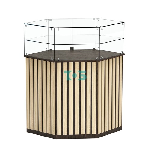 Торговый прилавок шестигранный с планками и одной полкой ПРИЛИВ №7