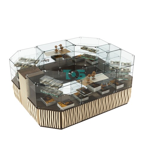 Торговый прямоугольный островок с низким накопителем и планками серии ОРНАМЕНТ №1 (6,48 кв.м)