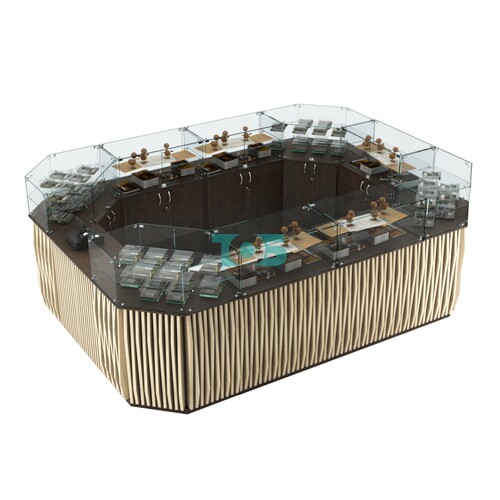 Торговый островок с прозрачным верхом и планками серии ОРНАМЕНТ №6 (10,69 кв.м)