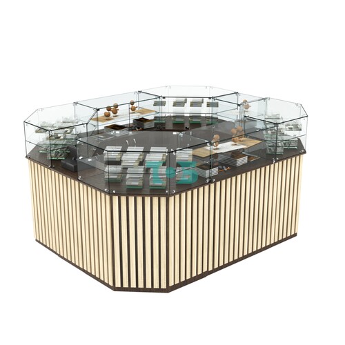 Торговый прямоугольный островок с высоким накопителем и планками серии ПРИЛИВ №4 (6,48 кв.м)