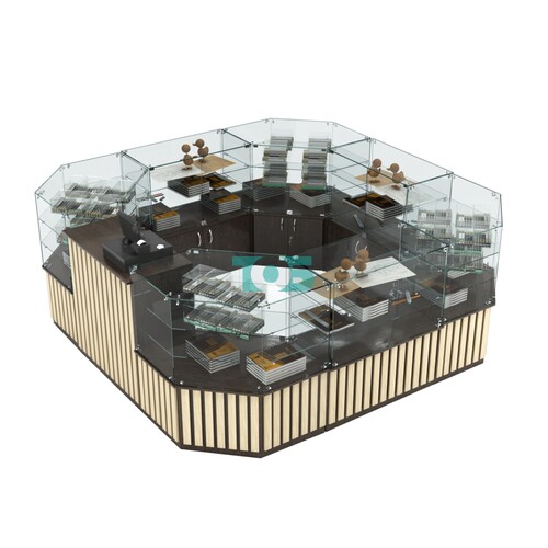 Торговый стеклянный островок с планками серии ПРИЛИВ №2 (7,88 кв.м)