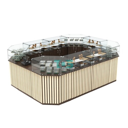 Торговый островок с прозрачным верхом и планками серии ПРИЛИВ №6 (10,69 кв.м)