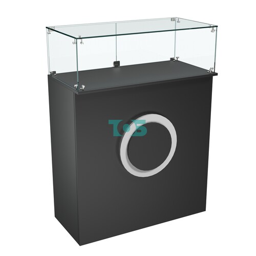 Торговый прилавок прямоугольный с декоративной накладкой и стеклянным колпаком КРУГ №1