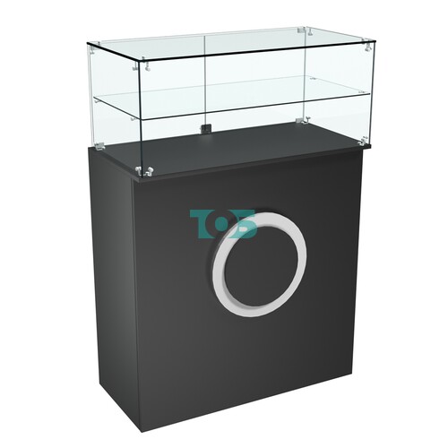 Торговый прилавок прямоугольный с декоративной накладкой и одной полкой КРУГ №2