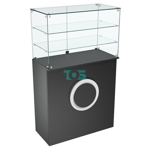 Торговый прилавок прямоугольный с декоративной накладкой и двумя полками КРУГ №3