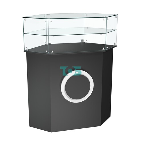 Торговый прилавок шестигранный с декоративной накладкой и одной полкой КРУГ №7