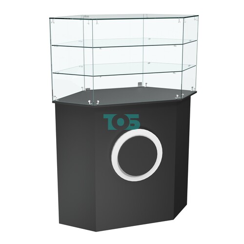 Торговый прилавок шестигранный с декоративной накладкой и двумя полками КРУГ №8