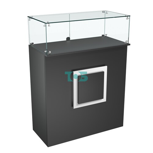 Торговый прилавок прямоугольный с декоративной накладкой и стеклянным колпаком КВАДРАТ №1